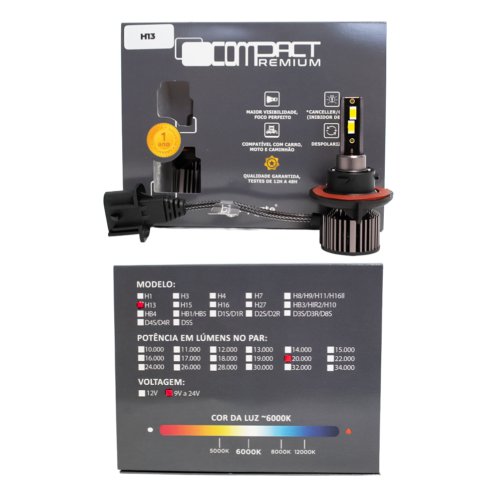 H13 Led Compact Premium 20.000 Lumens 6000k (par) - Imagem 9