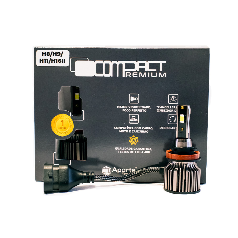 H8/h9/h11/h16-2 Led Compact Premium 20.000 Lumens 6000k(par)